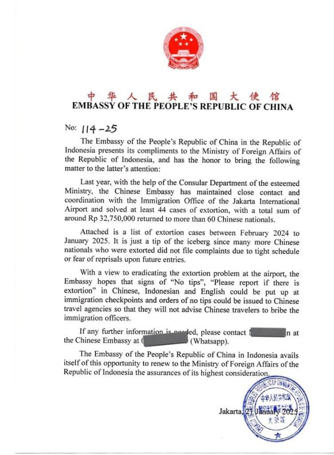 
					Kedubes China di Indonesia membuat surat berisi keluhan kepada petugas Imigrasi Bandara Soekarno-Hatta. - (Foto : Istimewa)